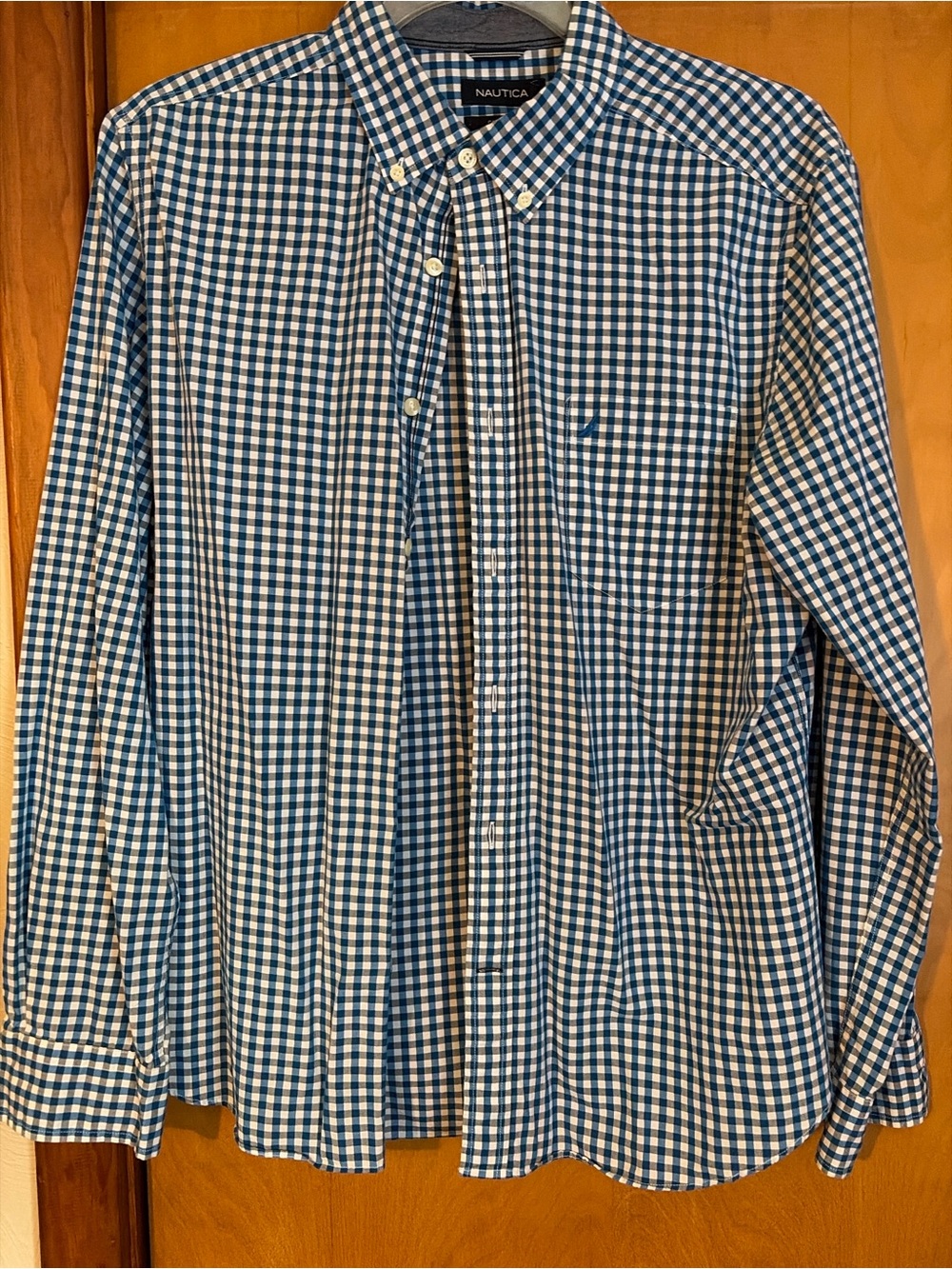 Nautica Navy and White Gingham Button-Down Shirt
